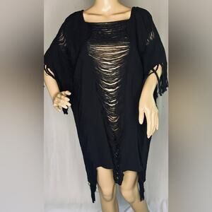 Boutique: New Bohemian Black Mexican Shirt – Unisex Shredded Back Festival Top